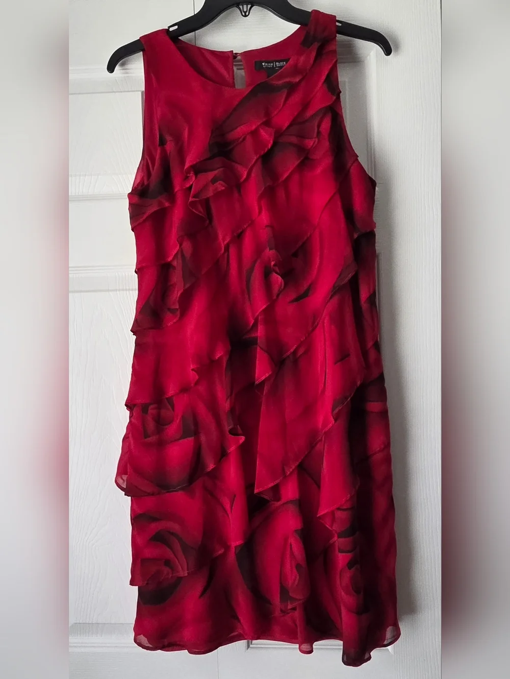 White House Black Market Red & Black Ruffle Midi Dress Size M - Picture 3 of 12
